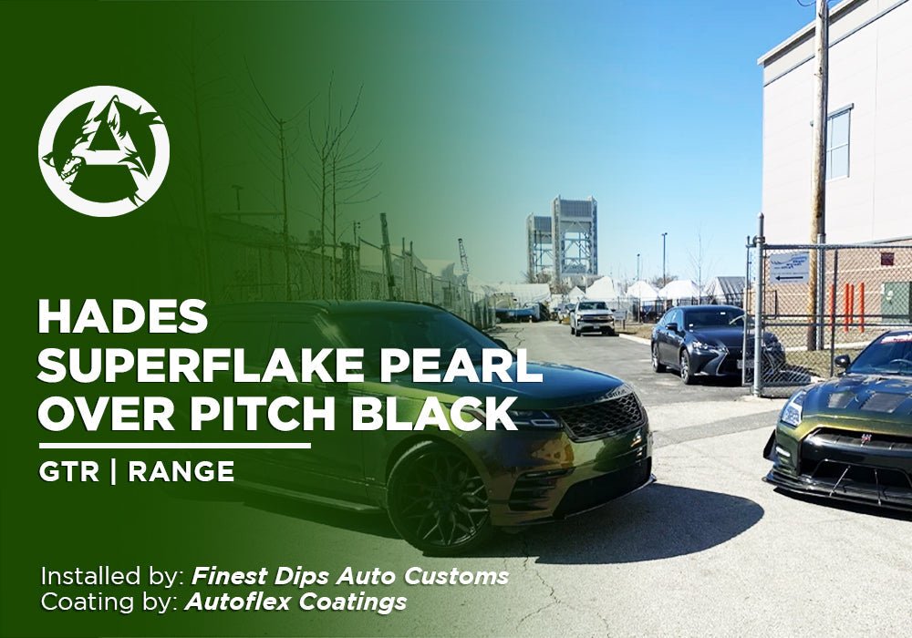 HADES SUPERFLAKE PEARL OVER PITCH BLACK | AUTOFLEX COATINGS | PEELABLE PAINT | GTR | RANGE - Alpha Pigments