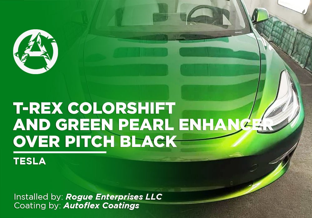 T-REX COLORSHIFT AND GREEN PEARL ENHANCER OVER PITCH BLACK | AUTOFLEX COATINGS | PEELABLE PAINT | TESLA - Alpha Pigments