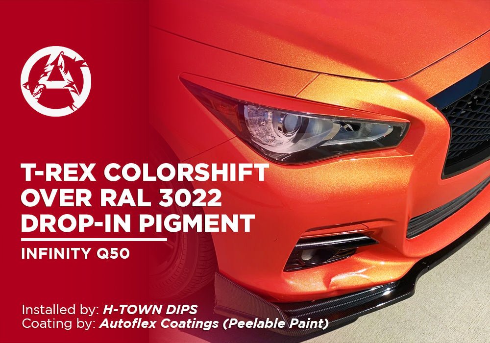 T-REX COLORSHIFT OVER RAL 3022 DROP-IN PIGMENT | AUTOFLEX COATINGS | PEELABLE PAINT | INFINITY Q50 - Alpha Pigments