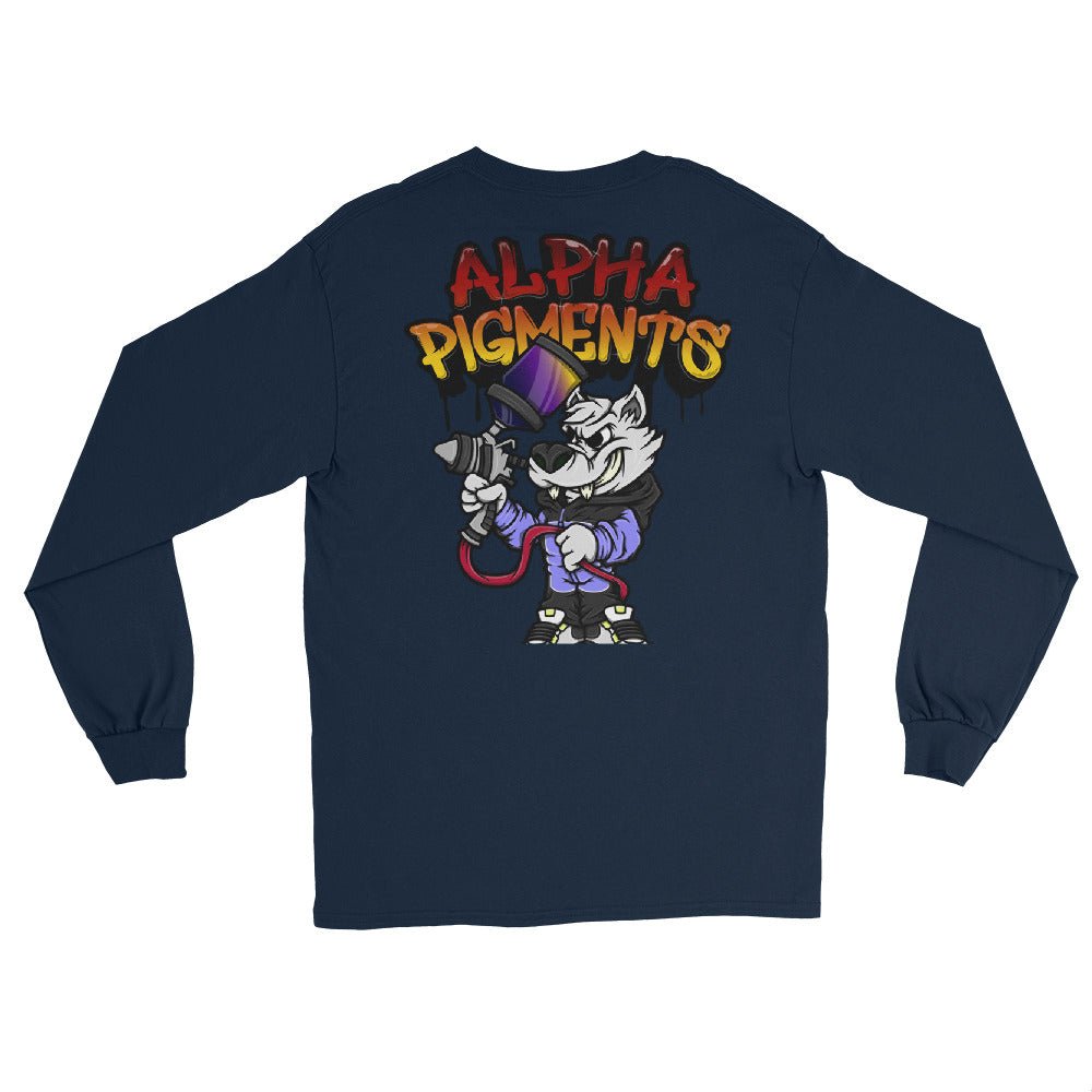 Alpha Pigments | Wolf Painting | Front & Back Men’s Long Sleeve Shirt - Alpha Pigments