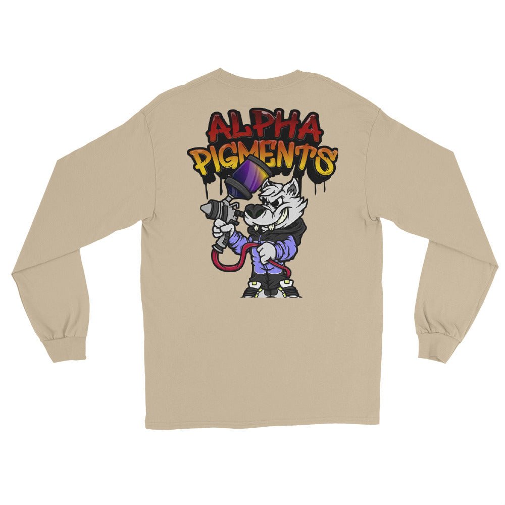 Alpha Pigments | Wolf Painting | Front & Back Men’s Long Sleeve Shirt - Alpha Pigments