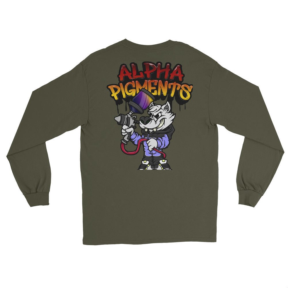 Alpha Pigments | Wolf Painting | Front & Back Men’s Long Sleeve Shirt - Alpha Pigments