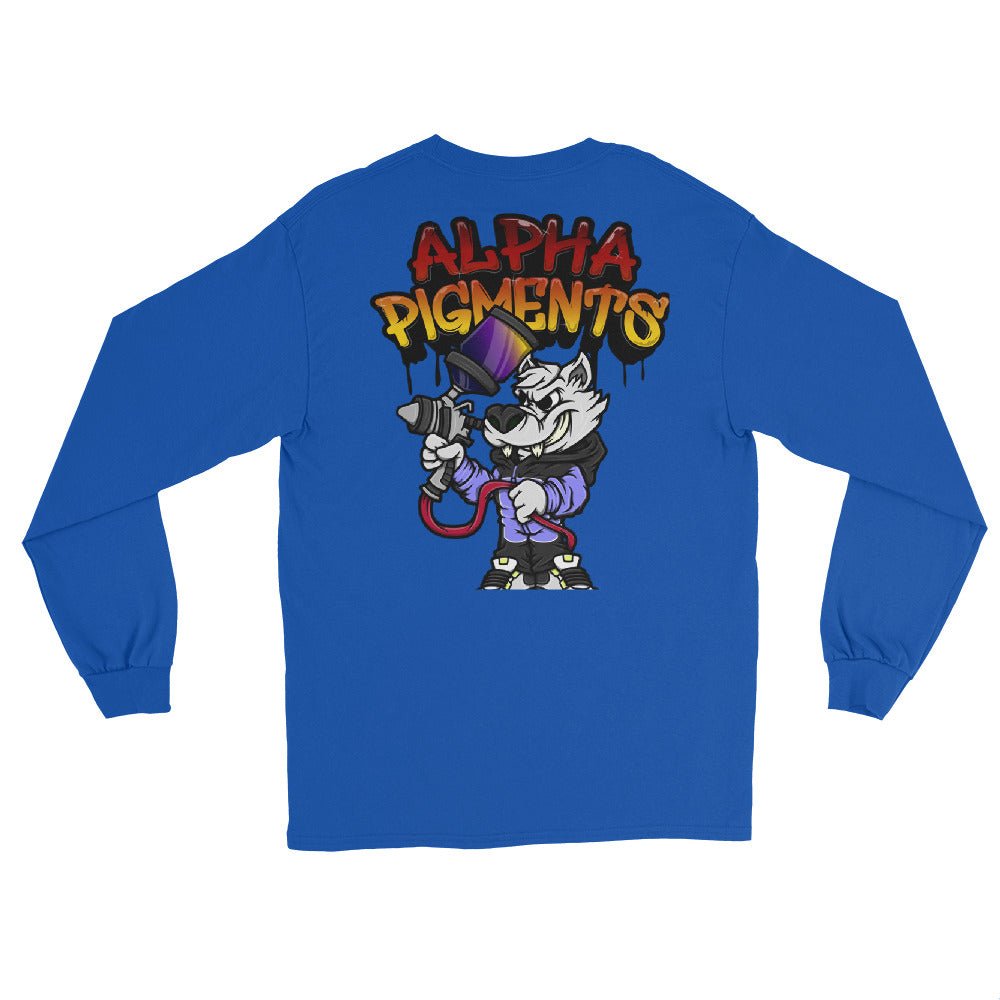 Alpha Pigments | Wolf Painting | Front & Back Men’s Long Sleeve Shirt - Alpha Pigments