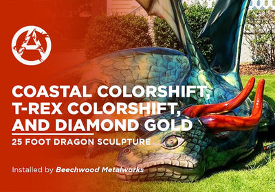 COASTAL COLORSHIFT, T-REX COLORSHIFT, AND DIAMOND GOLD | 25 FOOT DRAGON SCULPTURE