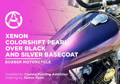 XENON COLORSHIFT PEARL OVER BLACK AND SILVER BASECOAT | TAMCO PAINT | BOBBER MOTORCYCLE
